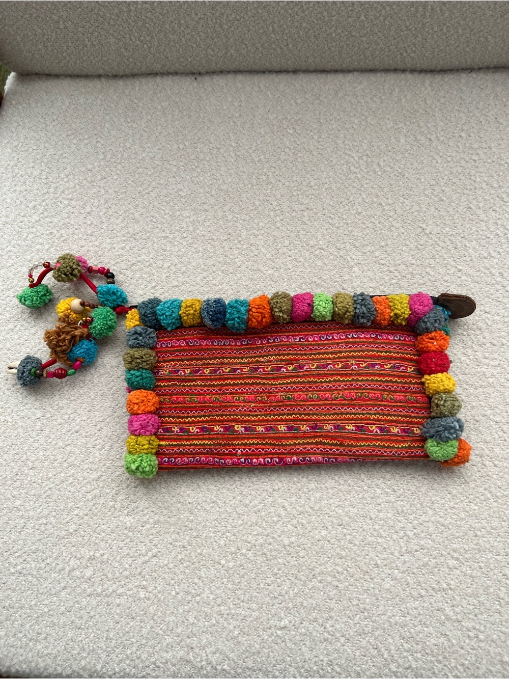 Colorful Pom-Pom Woven Clutch